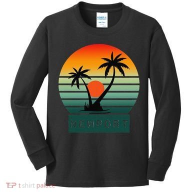 Newport Tropical Sunset Palm Trees Beach Kids Long Sleeve Shirt