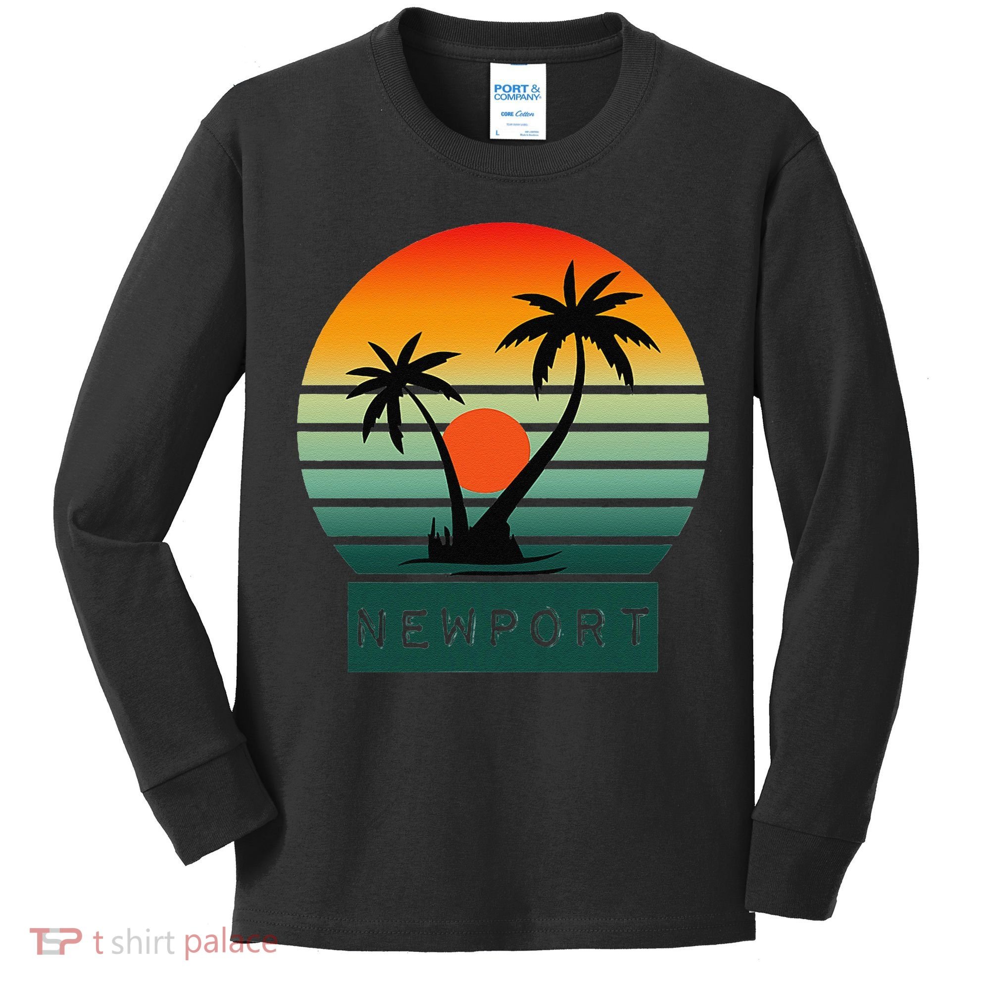 Newport Tropical Sunset Palm Trees Beach Kids Long Sleeve Shirt