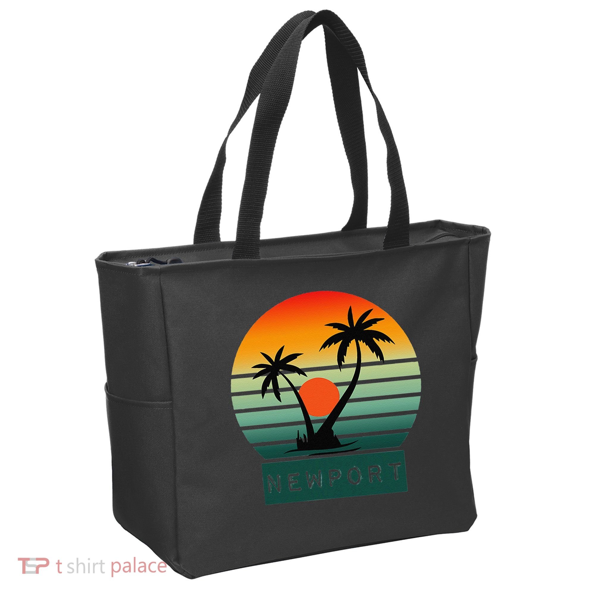Newport Tropical Sunset Palm Trees Beach Tote Bag