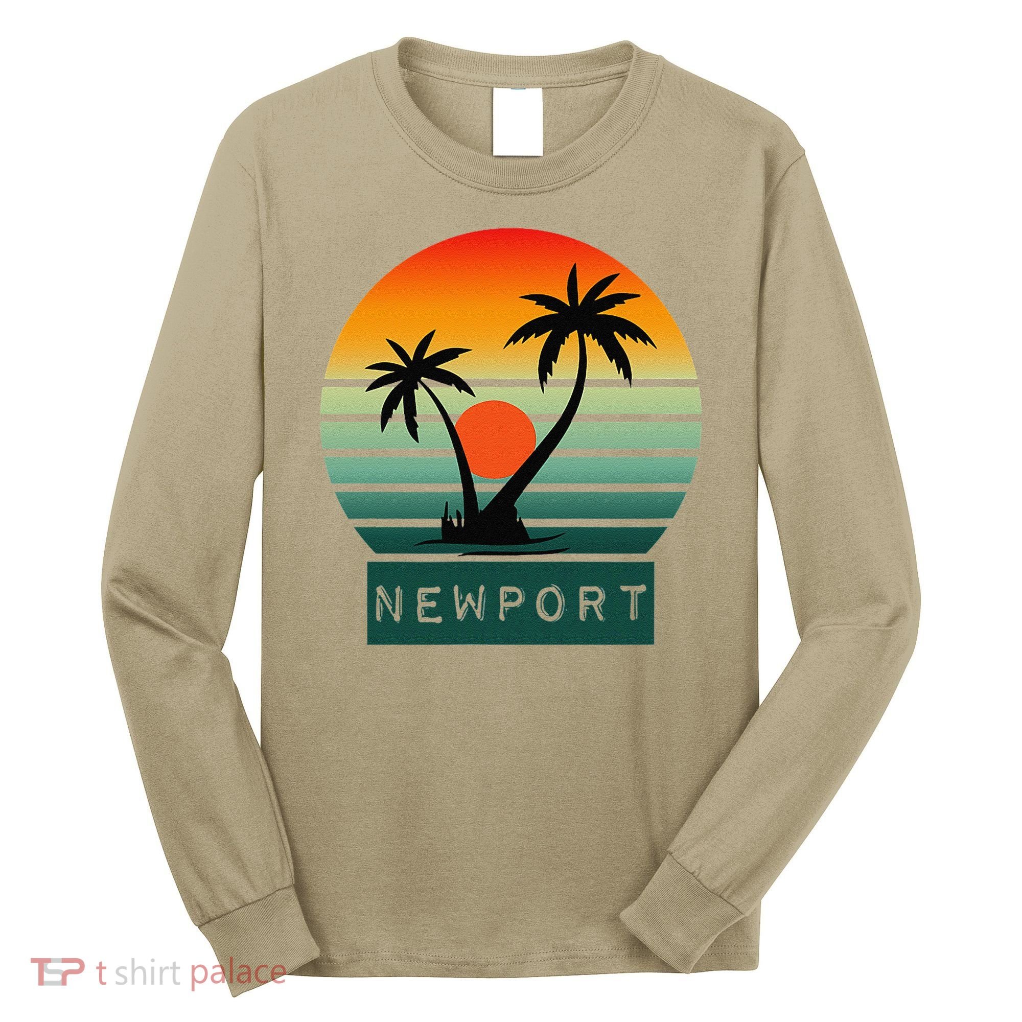 Newport Tropical Sunset Palm Trees Beach Long Sleeve Shirt