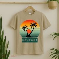 Newport Tropical Sunset Palm Trees Beach T-Shirt thumb 2