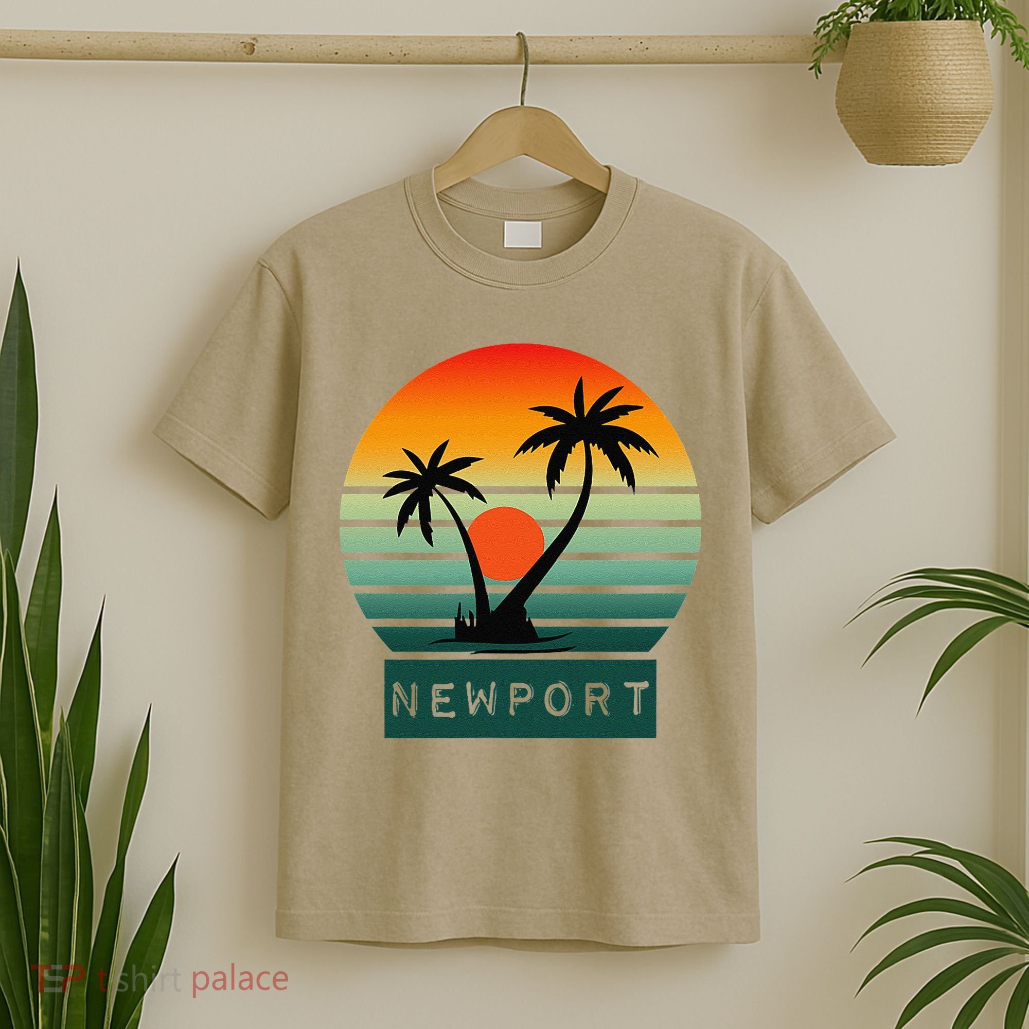 Newport Tropical Sunset Palm Trees Beach T-Shirt