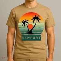 Newport Tropical Sunset Palm Trees Beach T-Shirt thumb 3
