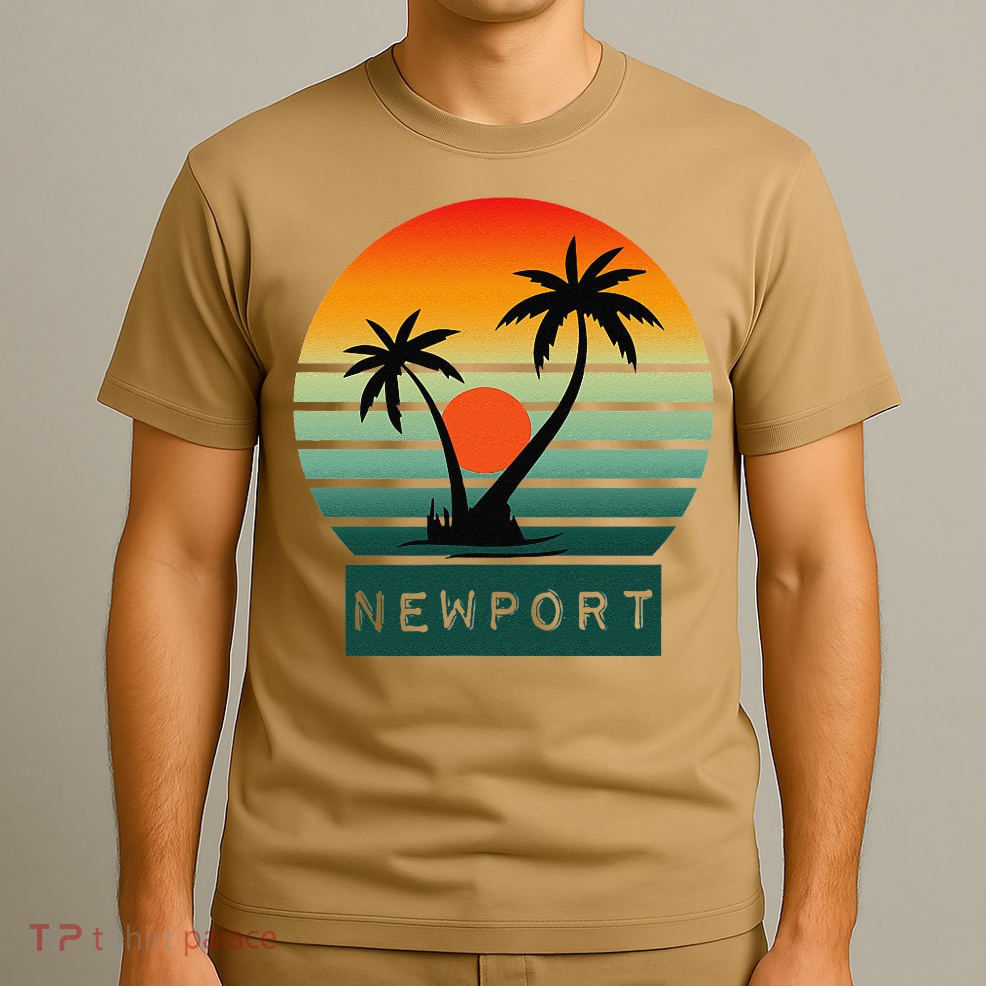 Newport Tropical Sunset Palm Trees Beach T-Shirt