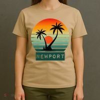 Newport Tropical Sunset Palm Trees Beach T-Shirt thumb 4