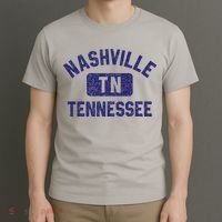 Nashville TN Tennessee Gym Style Distressed Navy Blue Print T-Shirt thumb 3