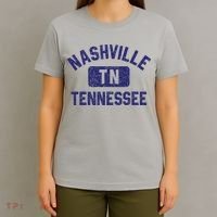 Nashville TN Tennessee Gym Style Distressed Navy Blue Print T-Shirt thumb 4