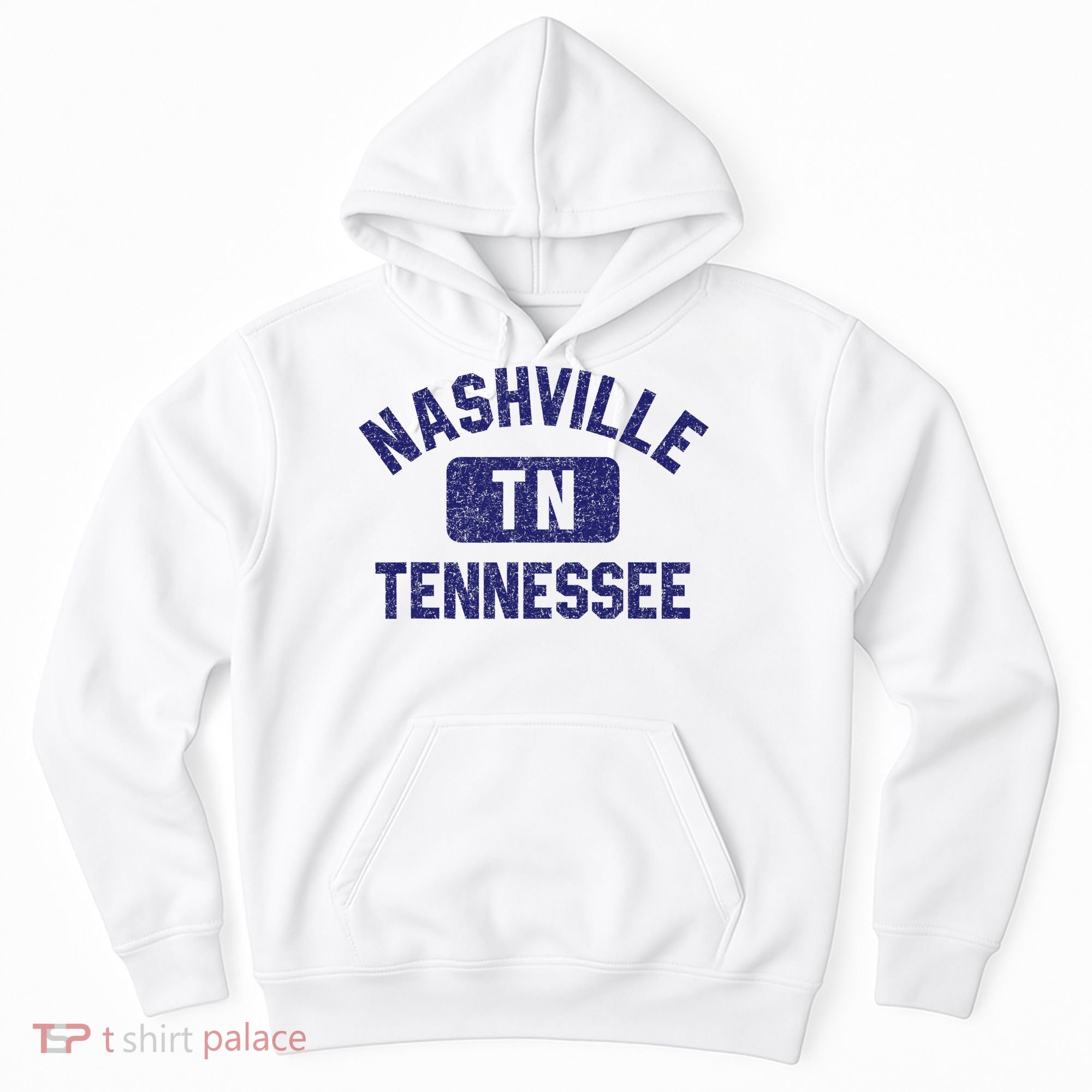 Nashville TN Tennessee Gym Style Distressed Navy Blue Print Hoodie