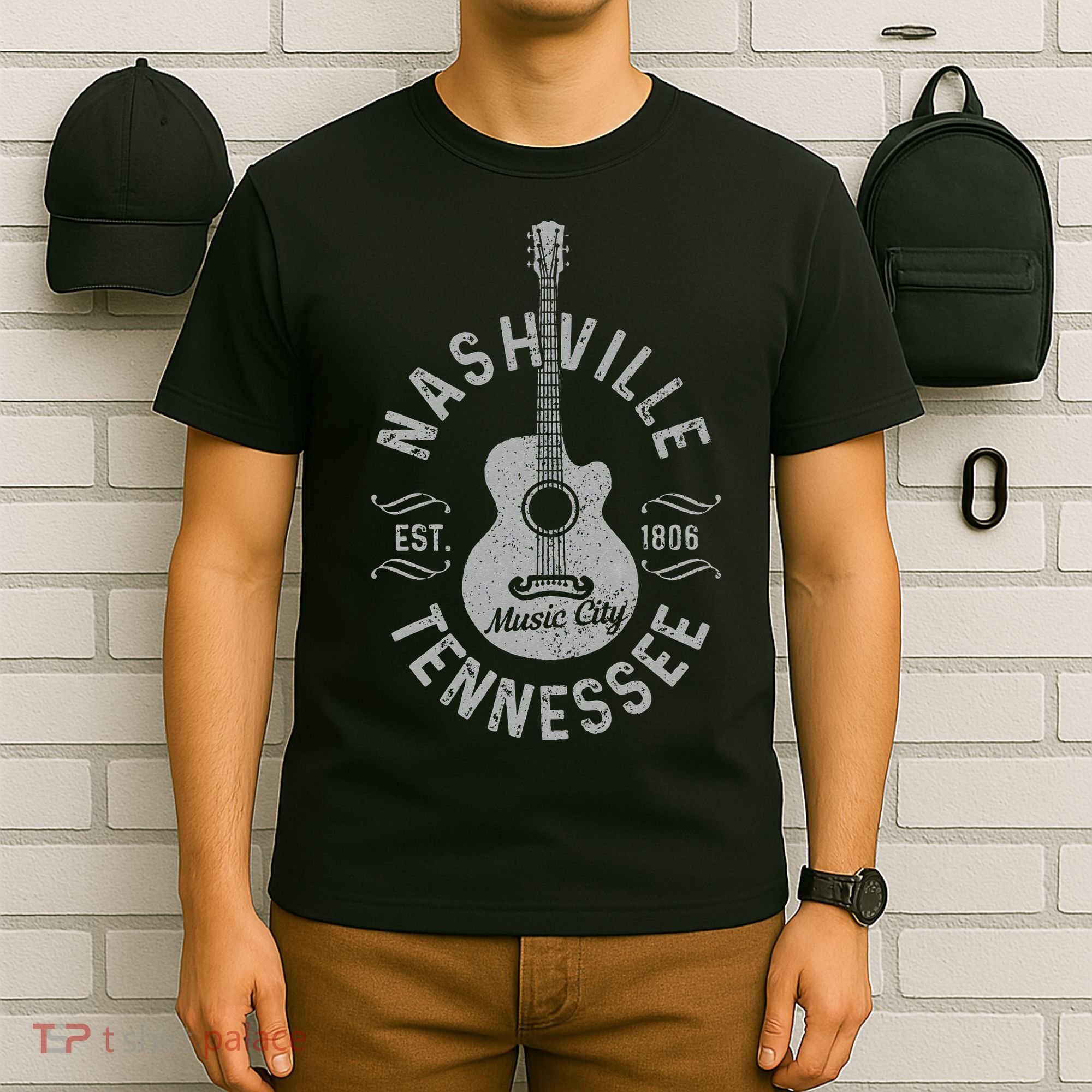 Nashville Tennessee Vintage Guitar Country Music City Gift T-Shirt