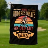 Never Underestimate An Old Guy On A Bicycle Cycling Golf Towel thumb 1