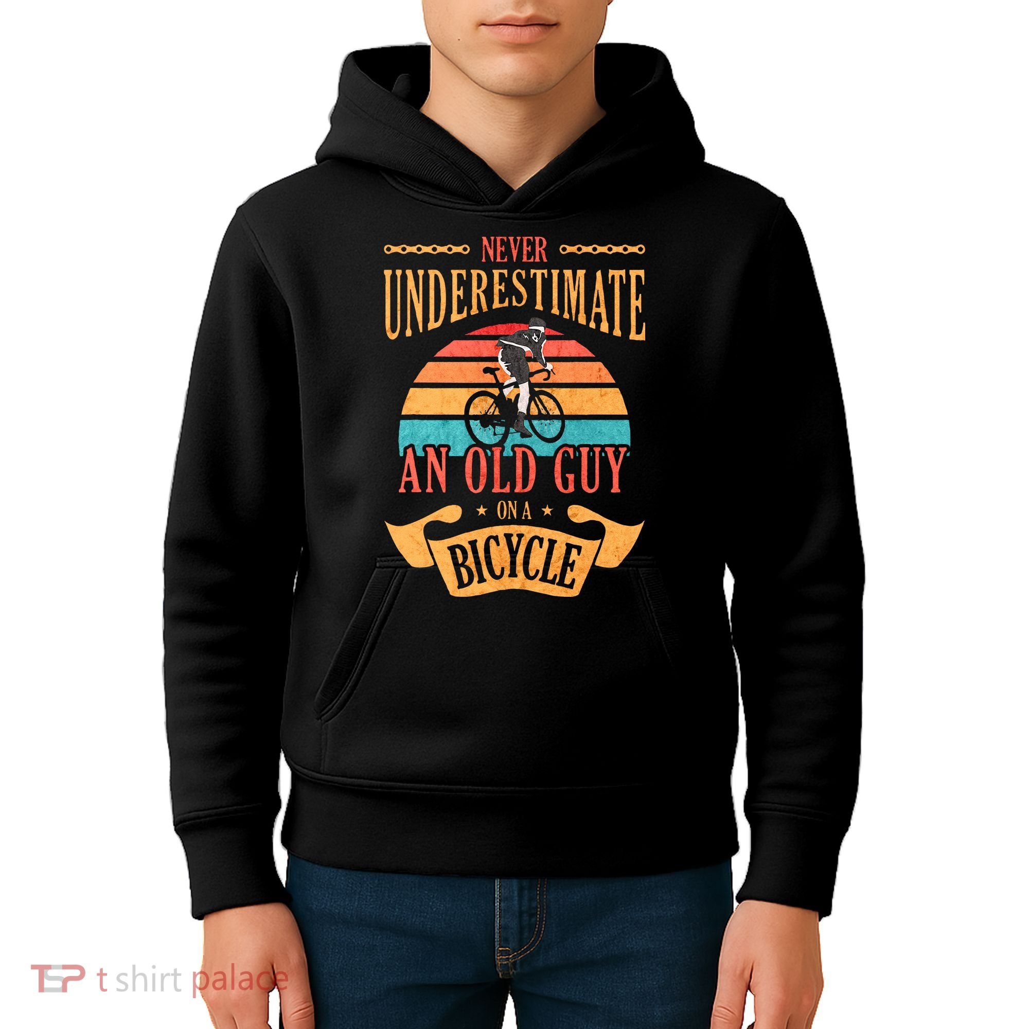 Never Underestimate An Old Guy On A Bicycle Cycling Kids Hoodie