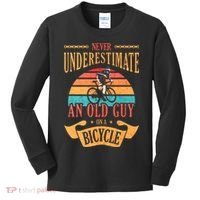 Never Underestimate An Old Guy On A Bicycle Cycling Kids Long Sleeve Shirt thumb 0