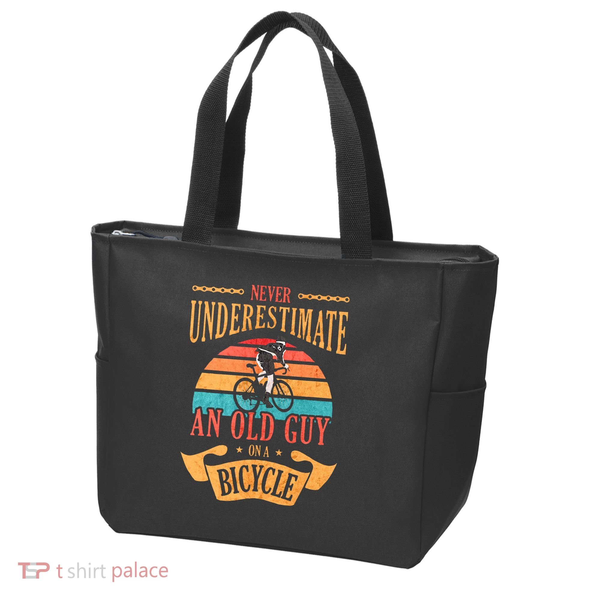 Never Underestimate An Old Guy On A Bicycle Cycling Tote Bag