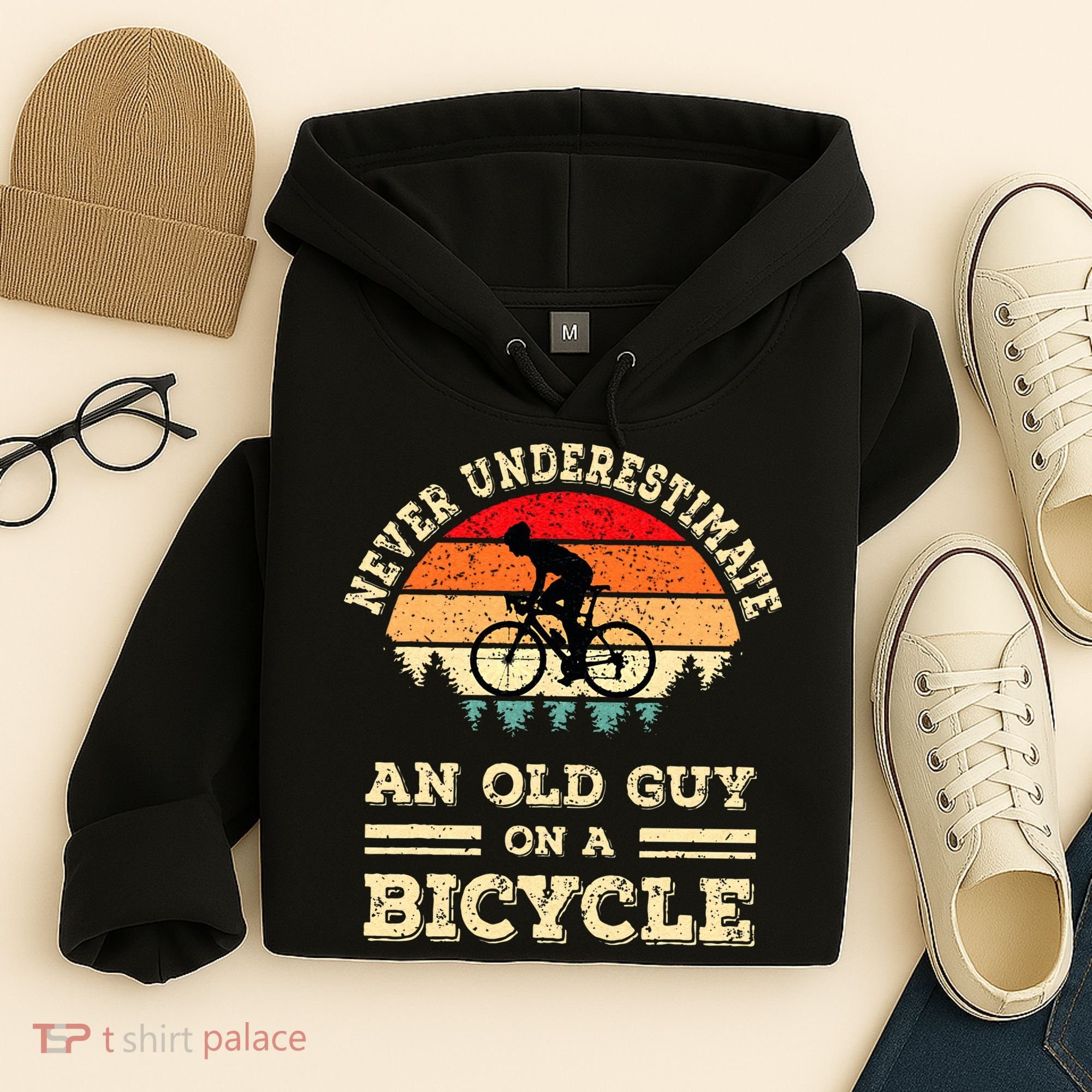 Never Underestimate An Old Guy On A Bicycle Funny Cycling Hoodie