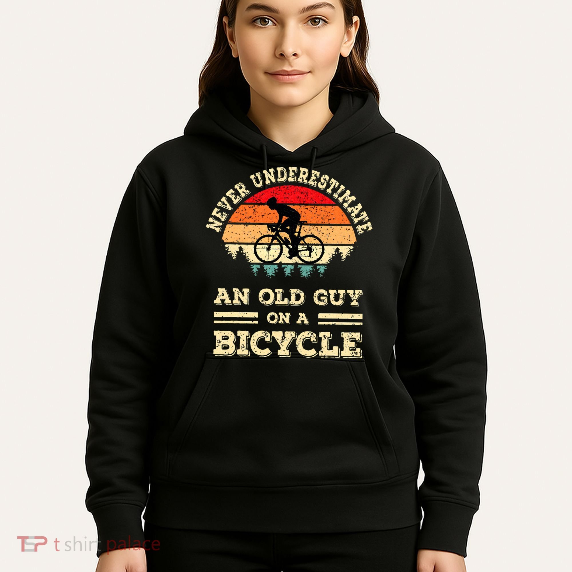 Never Underestimate An Old Guy On A Bicycle Funny Cycling Hoodie