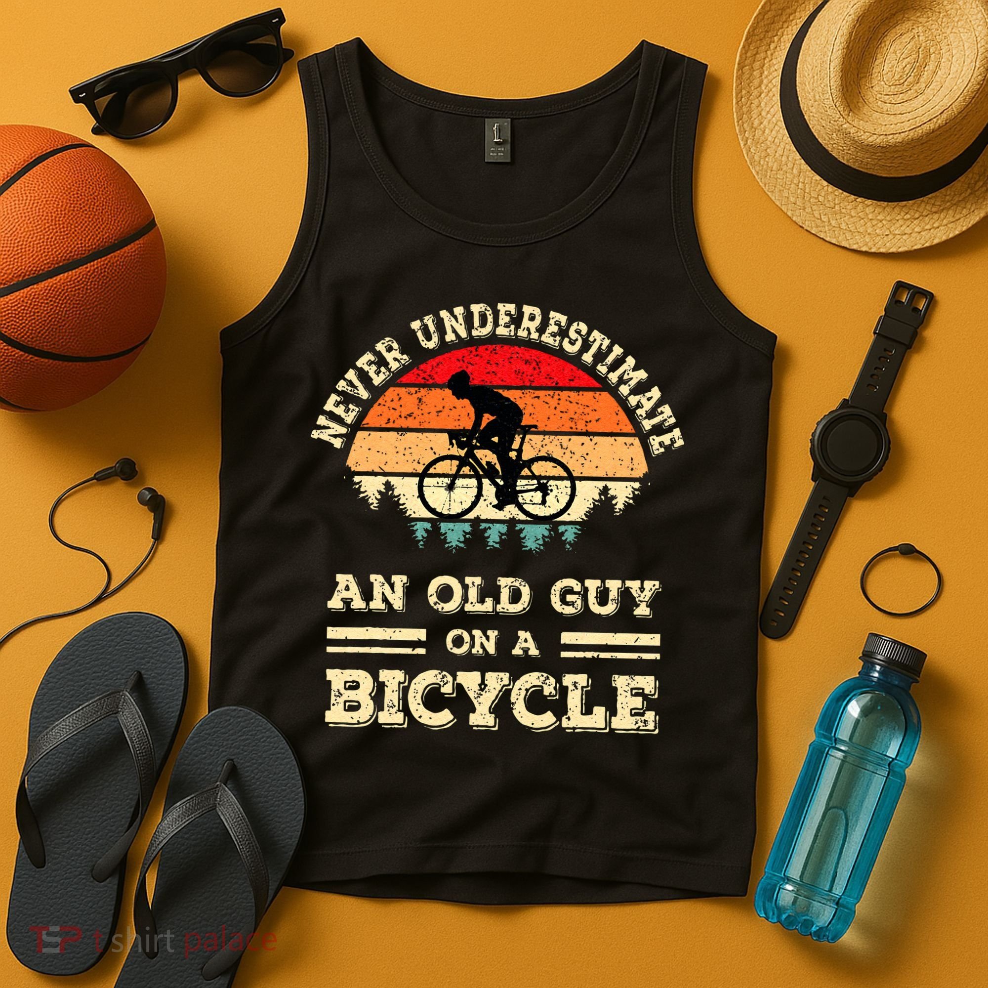 Never Underestimate An Old Guy On A Bicycle Funny Cycling Tank Top
