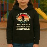 Never Underestimate An Old Guy On A Bicycle Funny Cycling Kids Hoodie thumb 3
