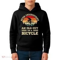 Never Underestimate An Old Guy On A Bicycle Funny Cycling Kids Hoodie thumb 4
