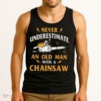 Never Underestimate An Old Man Lumberjack Chainsaw & Logger Tank Top thumb 3