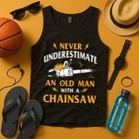 Never Underestimate An Old Man Lumberjack Chainsaw & Logger Tank Top thumb 4