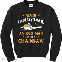 Never Underestimate An Old Man Lumberjack Chainsaw & Logger Kids Sweatshirt thumb 0