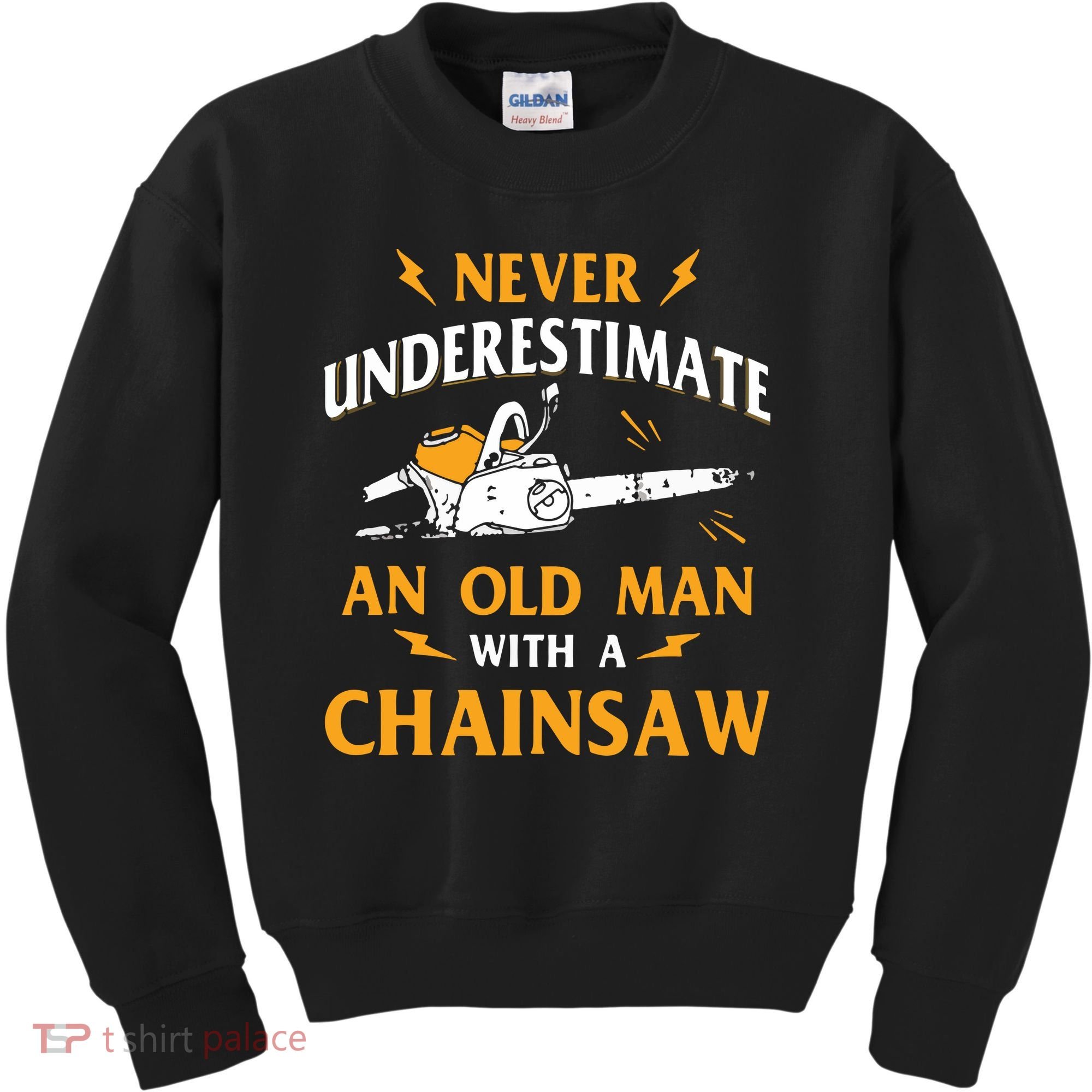 Never Underestimate An Old Man Lumberjack Chainsaw & Logger Kids Sweatshirt