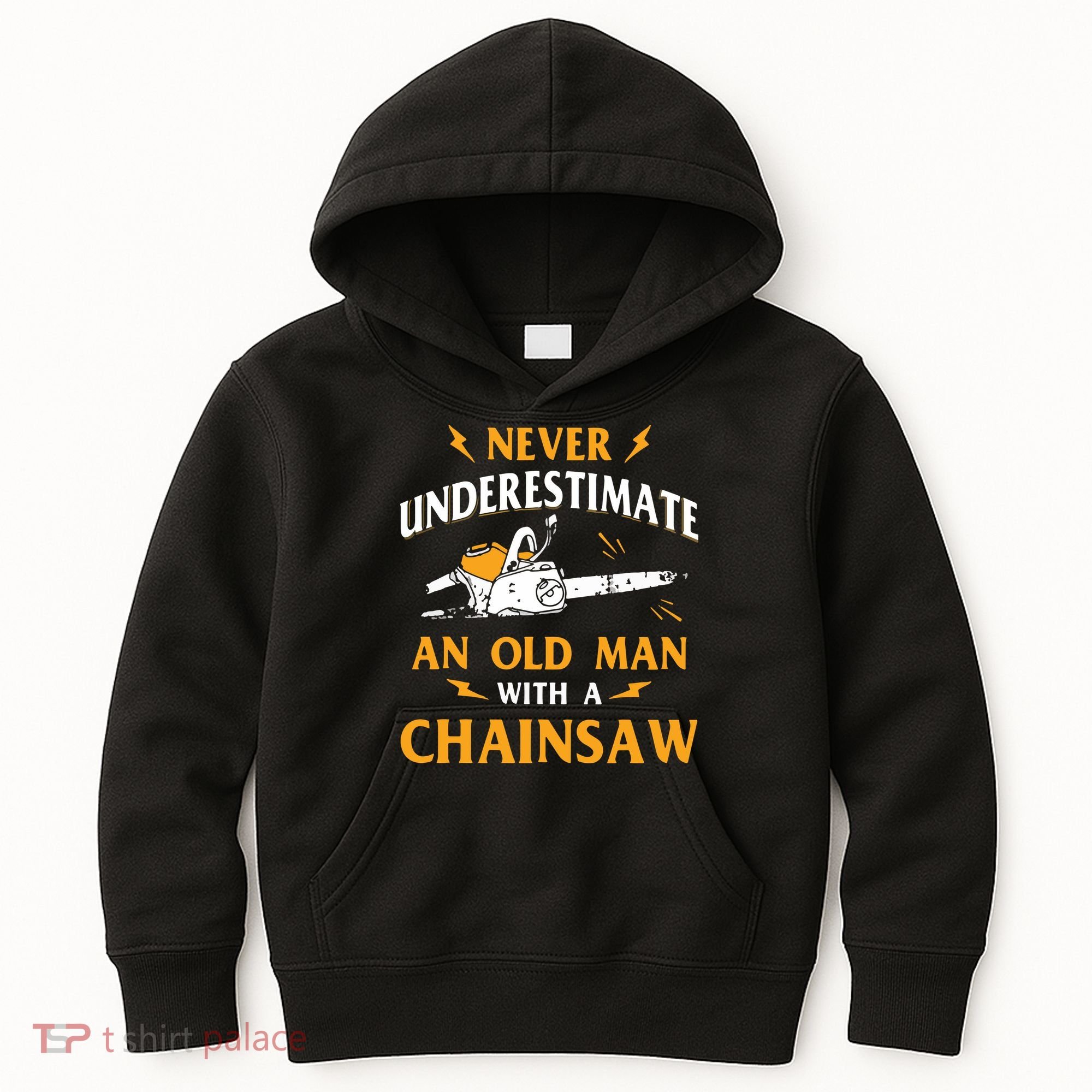 Never Underestimate An Old Man Lumberjack Chainsaw & Logger Kids Hoodie