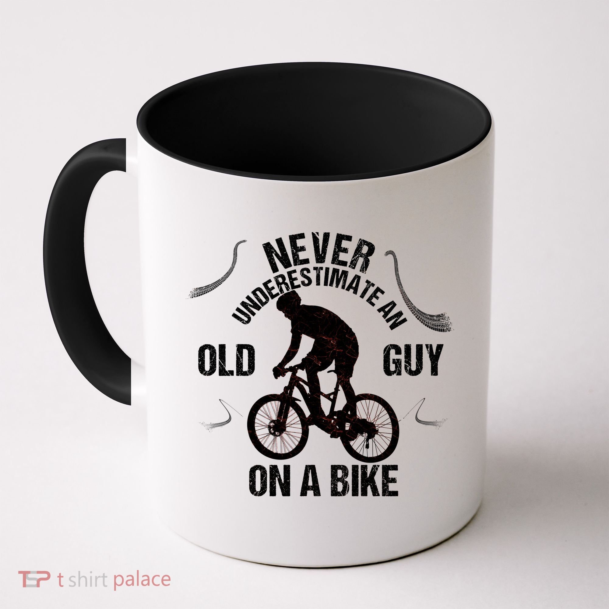 Never Underestimate An Old Guy On A Bike Coffee Mug