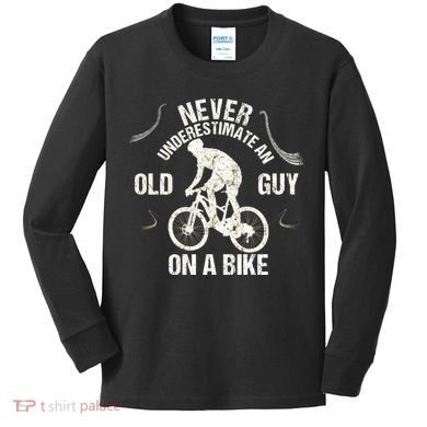 Never Underestimate An Old Guy On A Bike Kids Long Sleeve Shirt