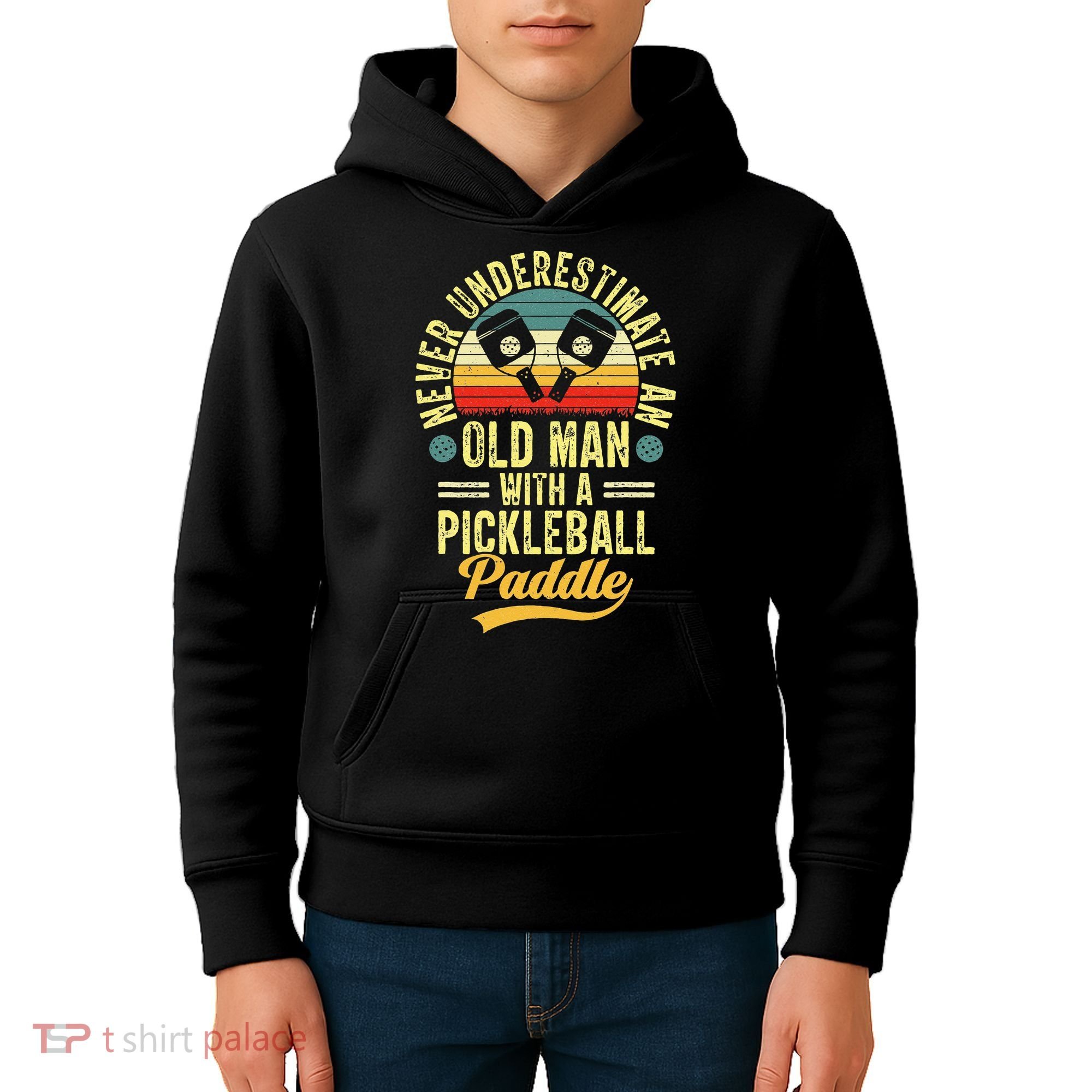 Never Underestimate An Old Man With A Pickleball Paddle Kids Hoodie
