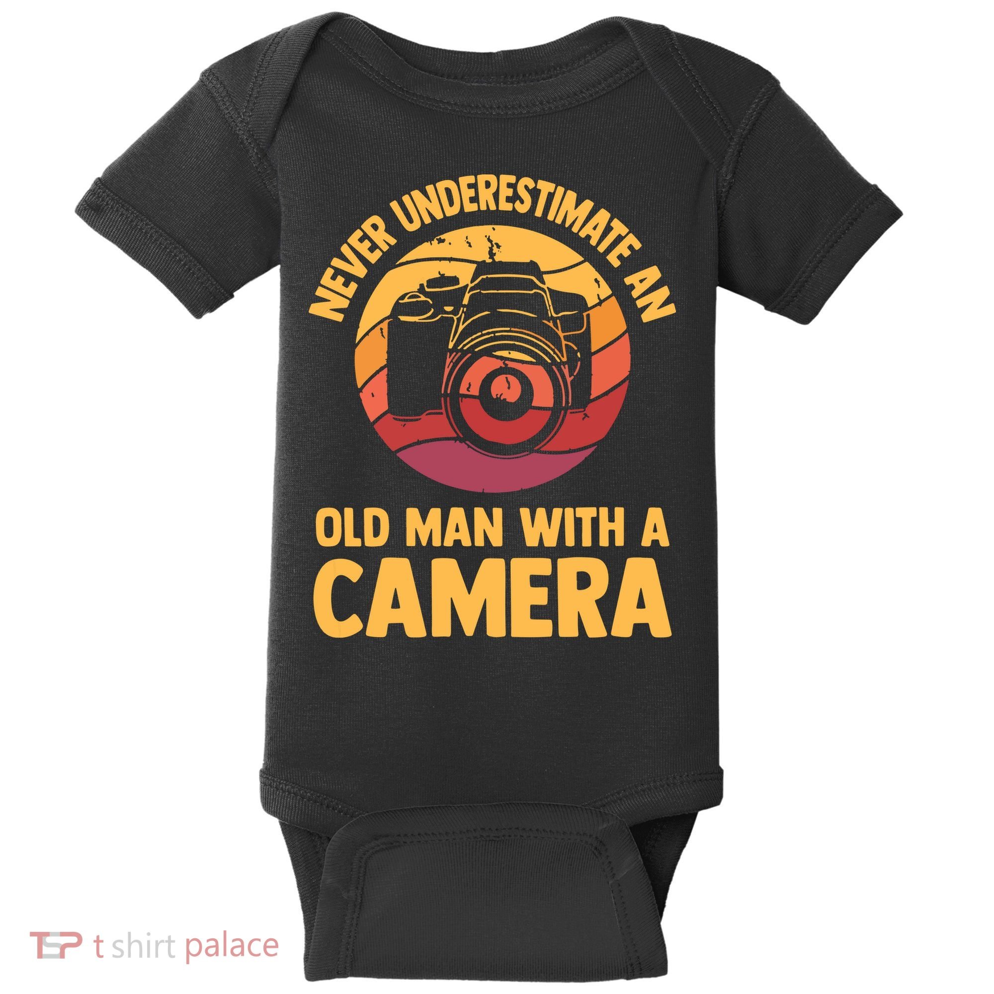 Never Underestimate An Old Man With A Camera Photography Baby Bodysuit