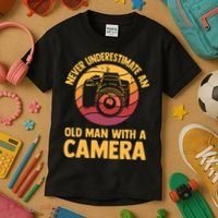 Never Underestimate An Old Man With A Camera Photography Kids T-Shirt thumb 3