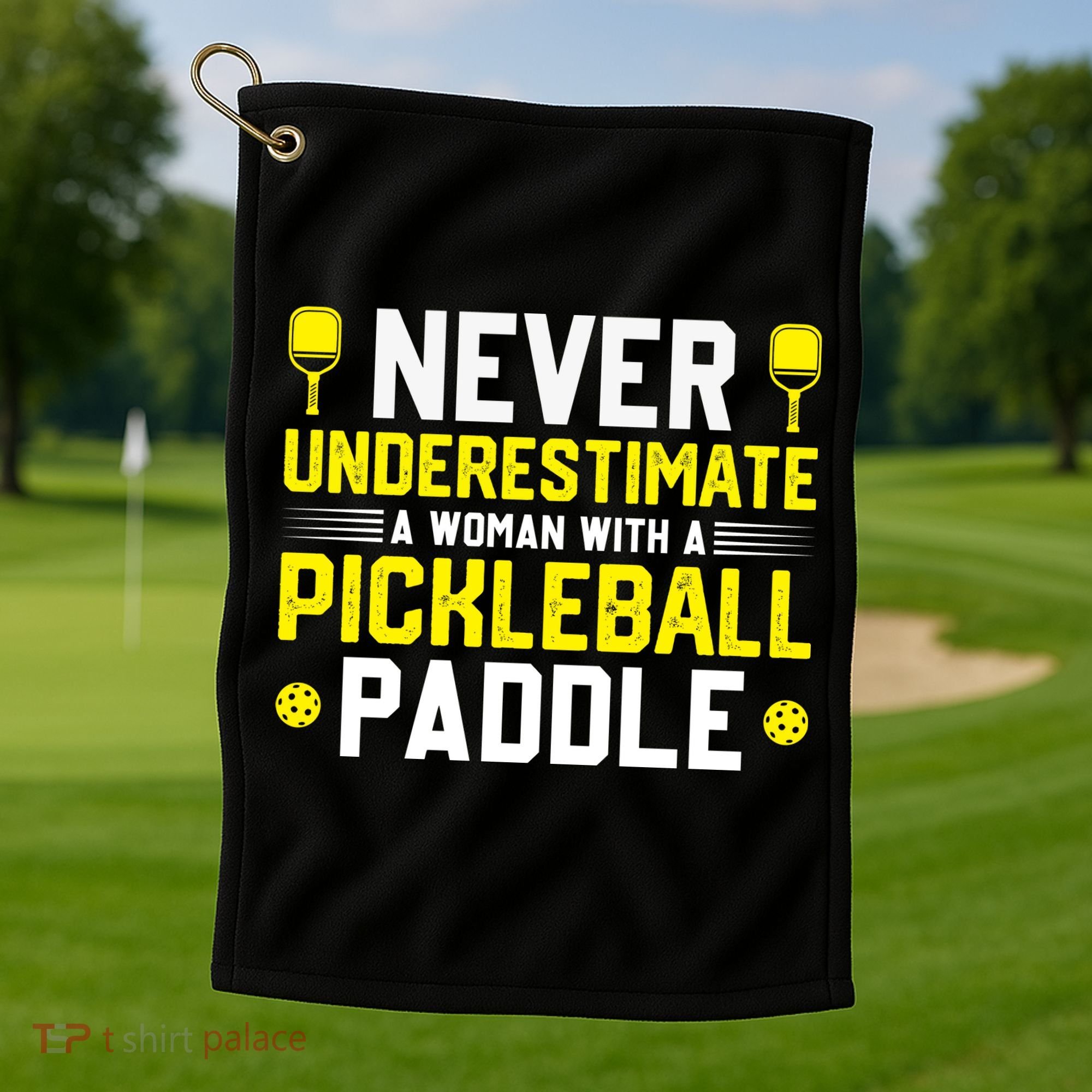 Never Underestimate A Woman With A Pickleball Paddle Golf Towel
