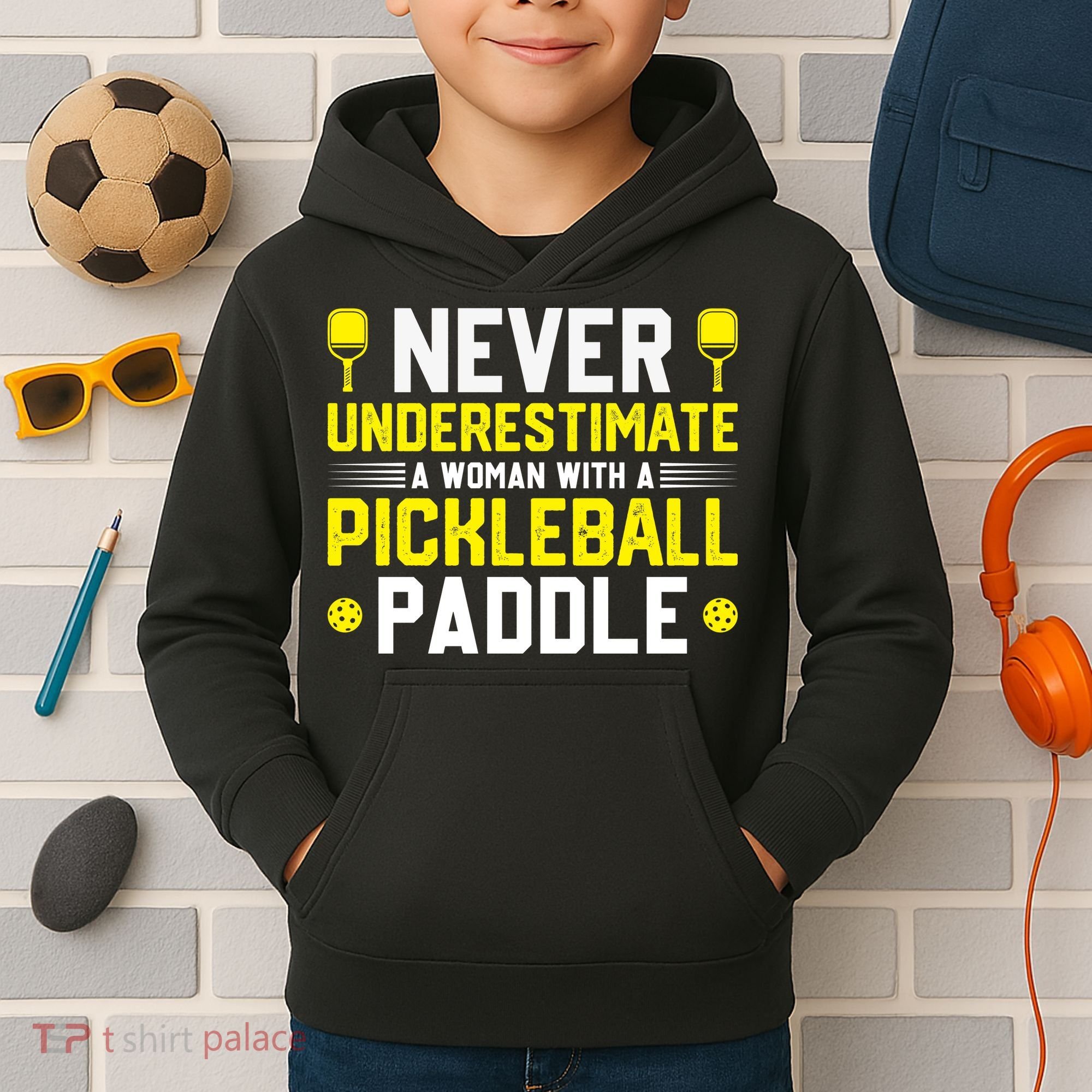 Never Underestimate A Woman With A Pickleball Paddle Kids Hoodie