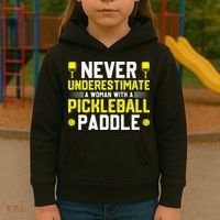 Never Underestimate A Woman With A Pickleball Paddle Kids Hoodie thumb 3