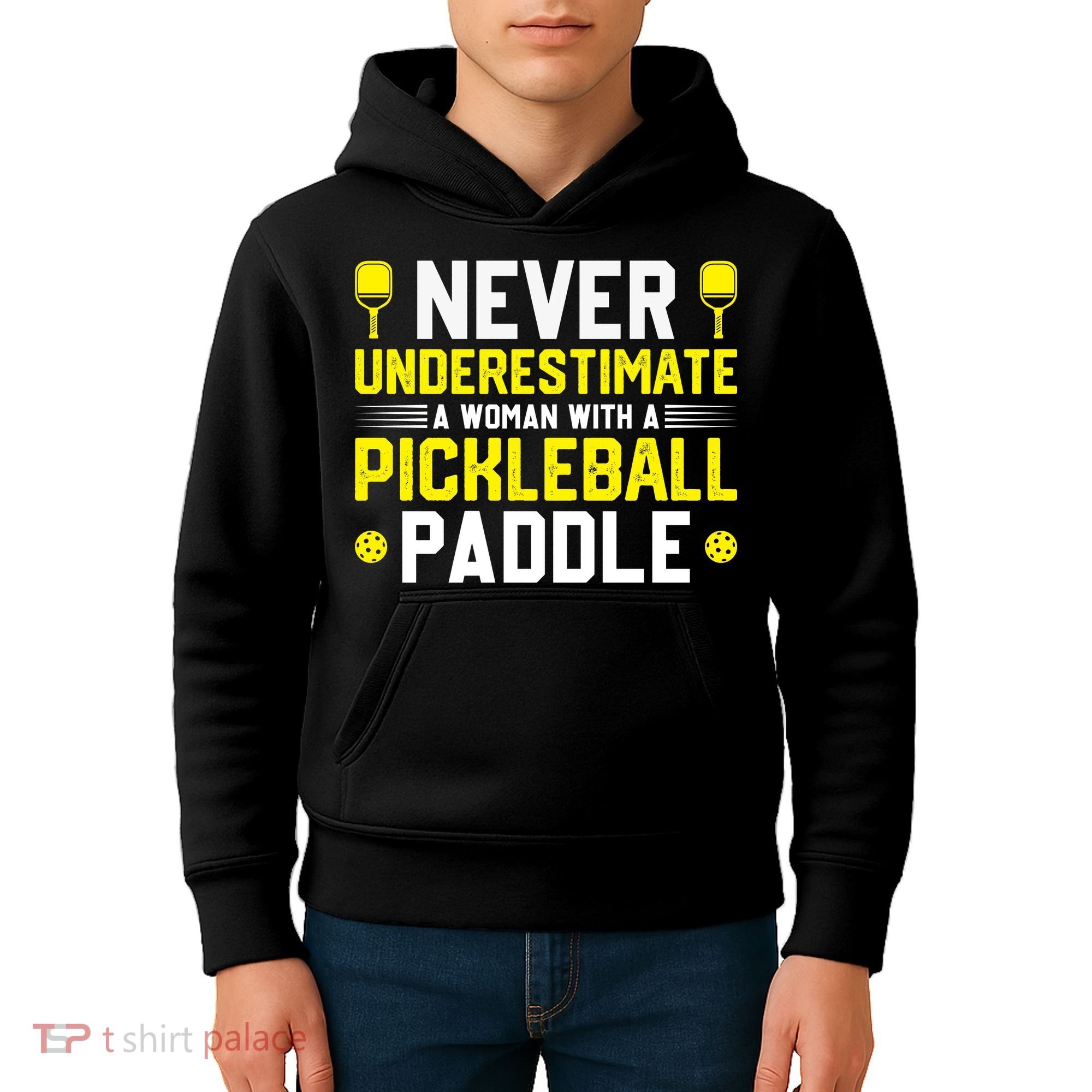 Never Underestimate A Woman With A Pickleball Paddle Kids Hoodie