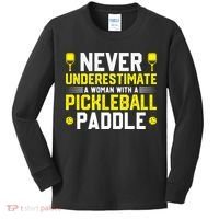 Never Underestimate A Woman With A Pickleball Paddle Kids Long Sleeve Shirt thumb 0