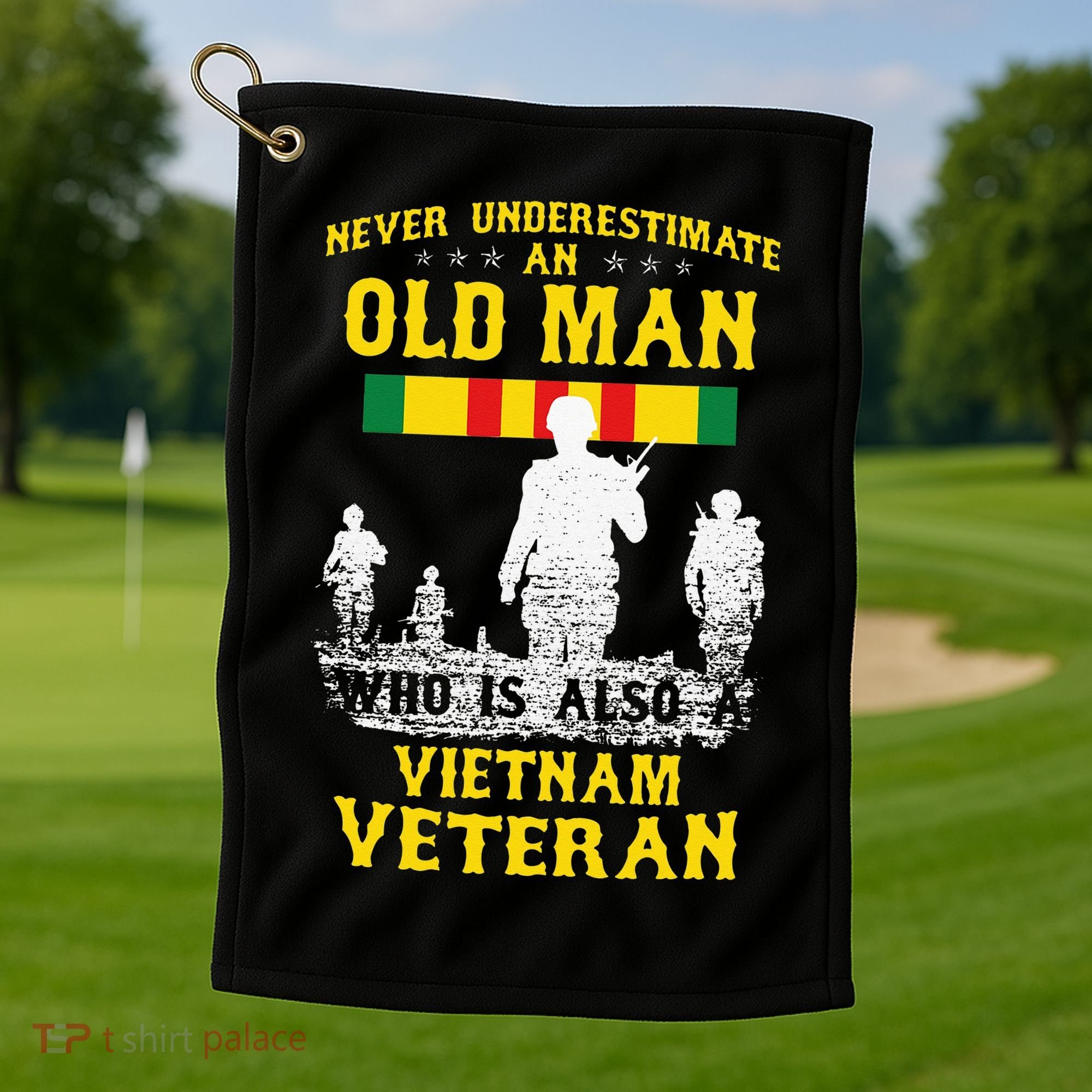 Never Underestimate An OLD MAN Vietnam Veteran Gift Golf Towel