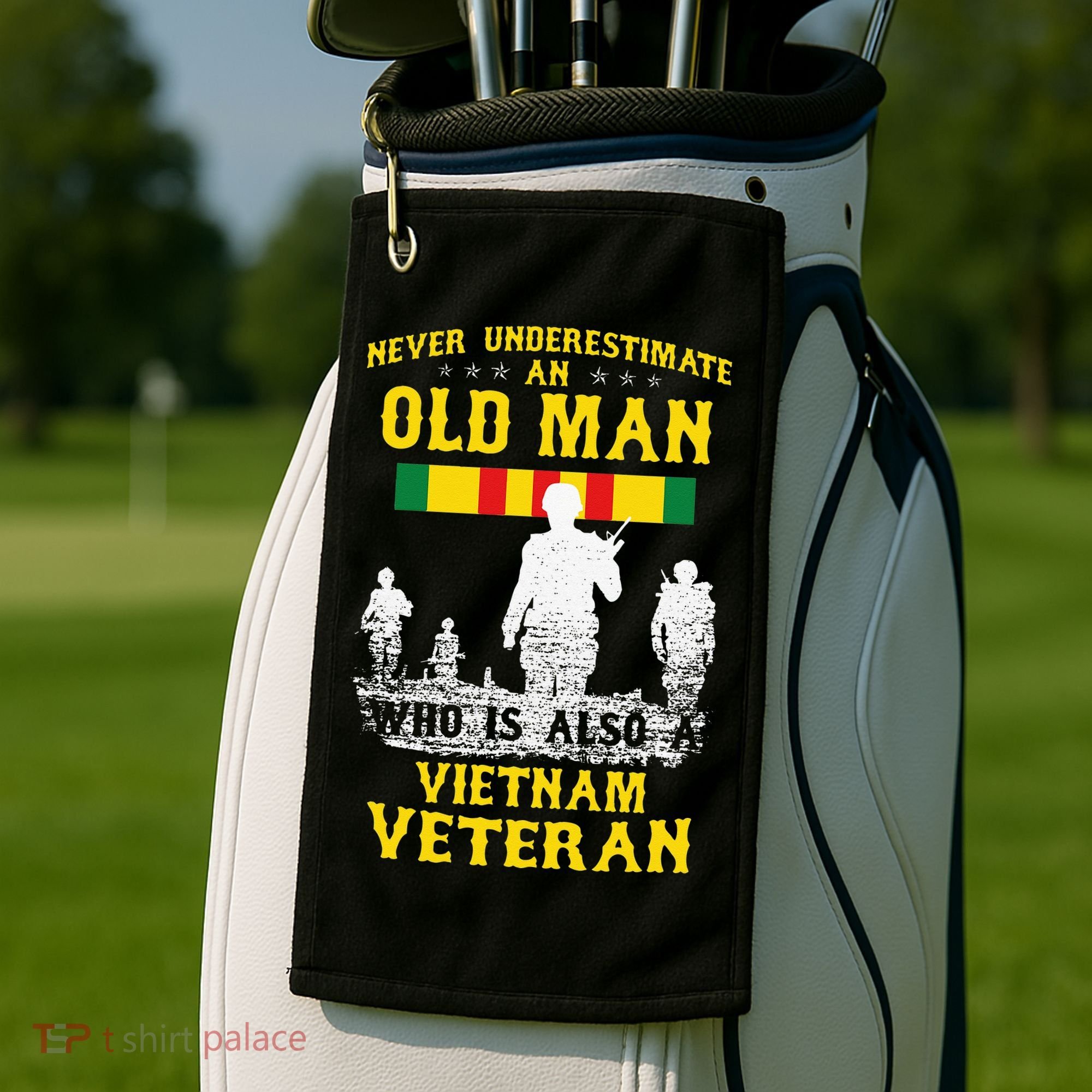 Never Underestimate An OLD MAN Vietnam Veteran Gift Golf Towel
