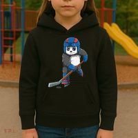 Panda Hockey Panda Playing Hockey Panda Kids Hoodie thumb 3