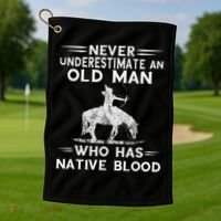 Never Underestimate An Old Man Native American Warrior Golf Towel thumb 1