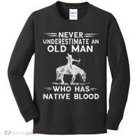 Never Underestimate An Old Man Native American Warrior Kids Long Sleeve Shirt thumb 0
