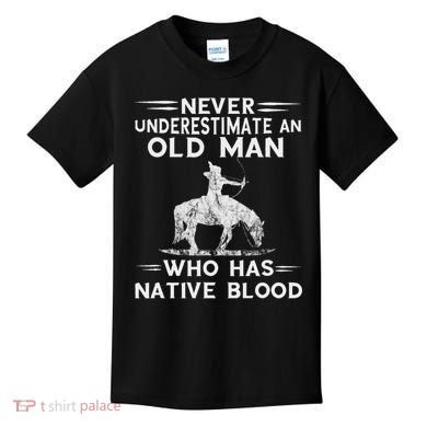 Never Underestimate An Old Man Native American Warrior Kids T-Shirt