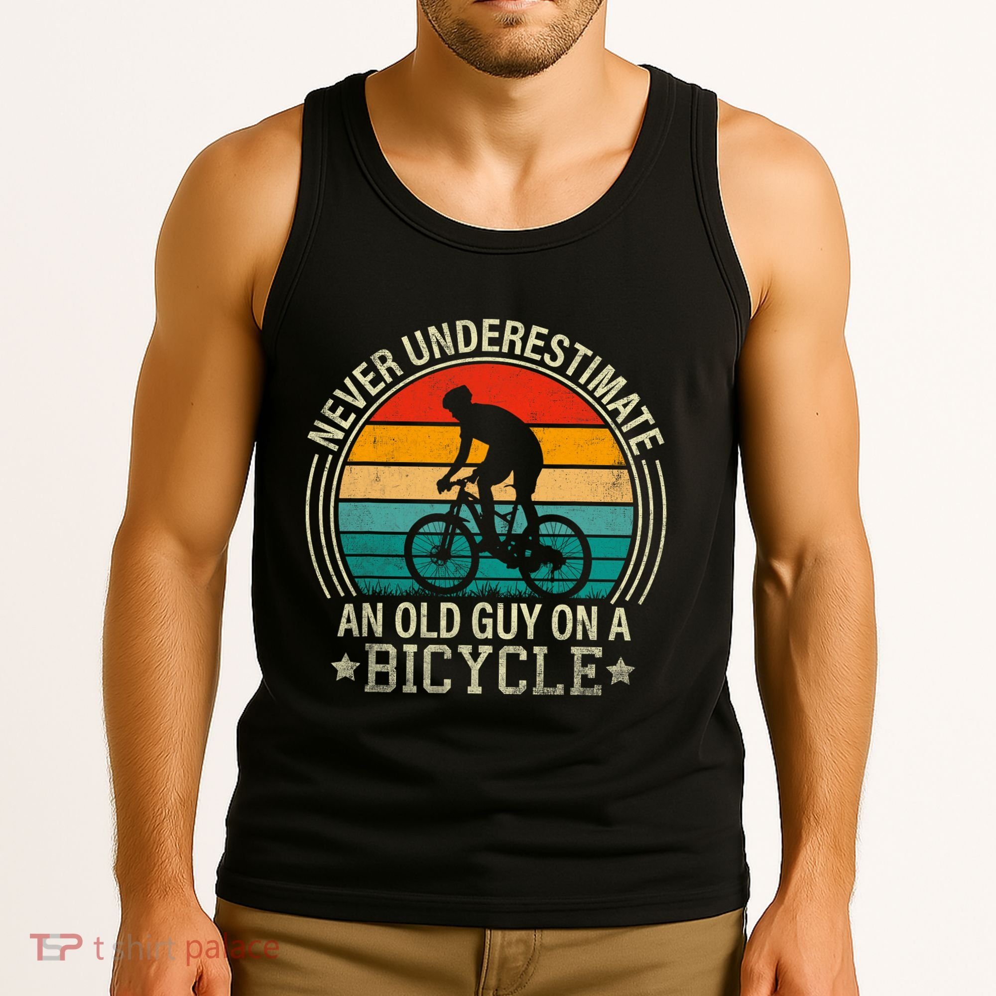 Never Underestimate An Old Guy On A Bicycle Funny Cycling Tank Top