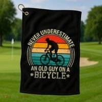 Never Underestimate An Old Guy On A Bicycle Funny Cycling Golf Towel thumb 1