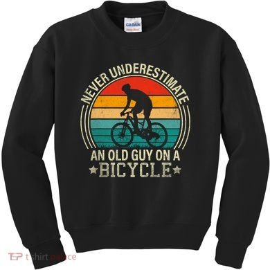 Never Underestimate An Old Guy On A Bicycle Funny Cycling Kids Sweatshirt