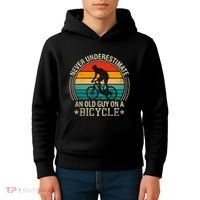 Never Underestimate An Old Guy On A Bicycle Funny Cycling Kids Hoodie thumb 4