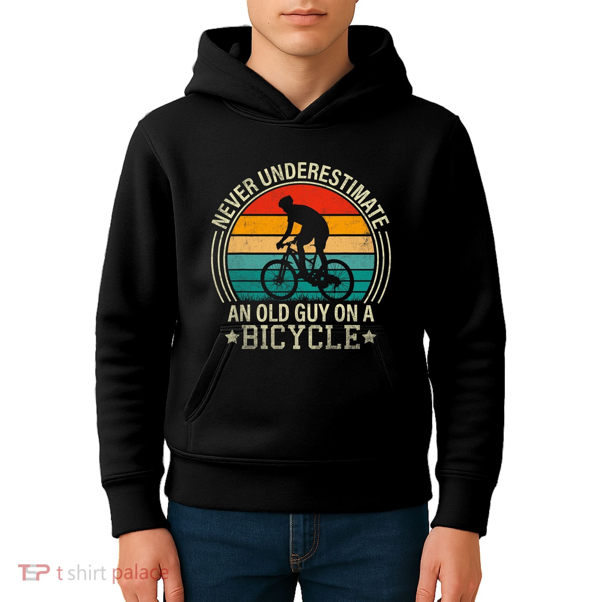 Never Underestimate An Old Guy On A Bicycle Funny Cycling Kids Hoodie