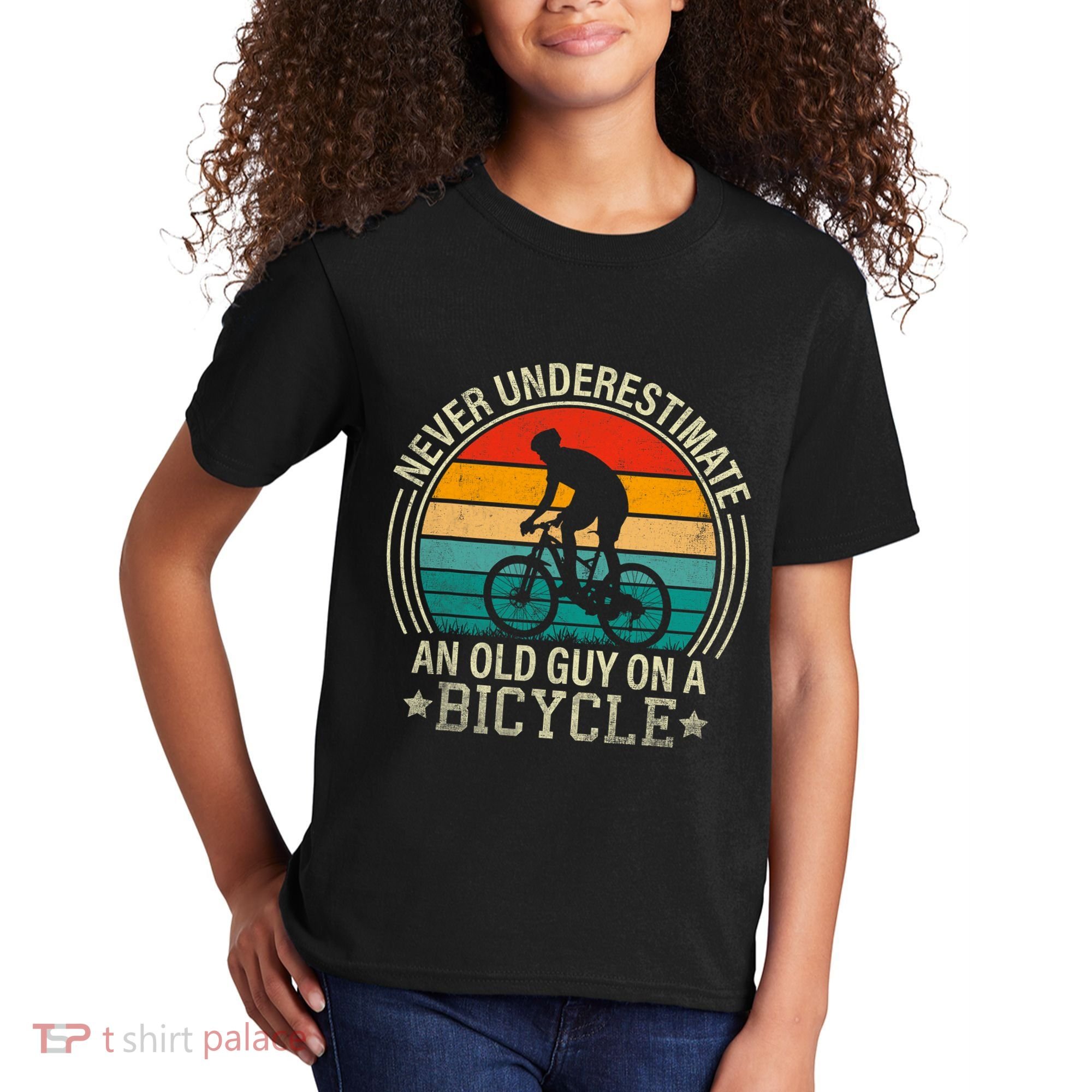 Never Underestimate An Old Guy On A Bicycle Funny Cycling Kids T-Shirt