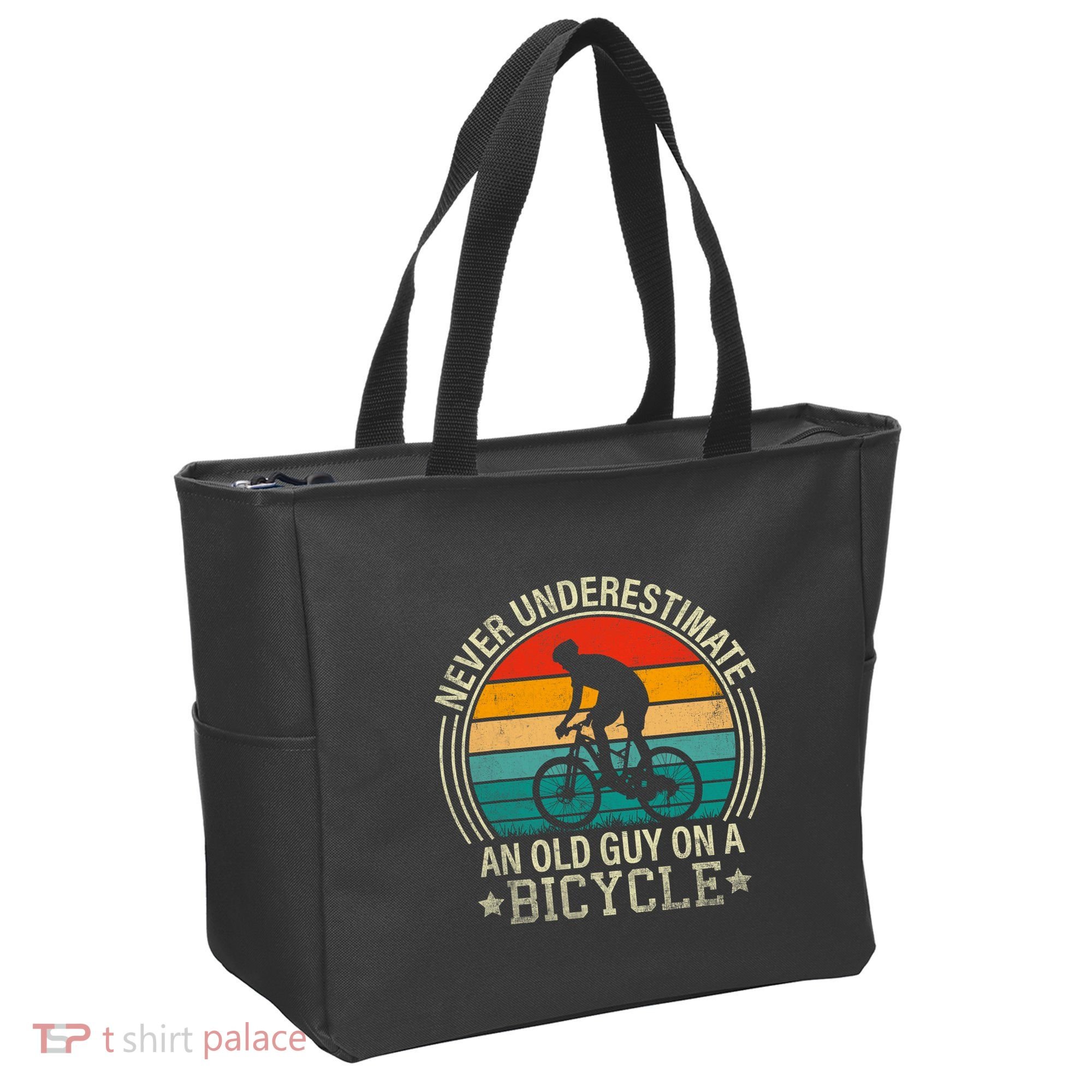 Never Underestimate An Old Guy On A Bicycle Funny Cycling Tote Bag